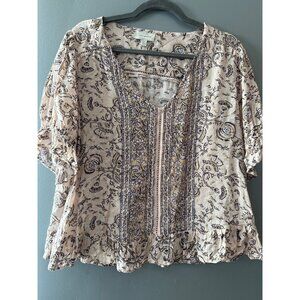 Lucky Brand L Y2K Top Paisley Ruffle Hem Spring Cottagecore Festival Blouse